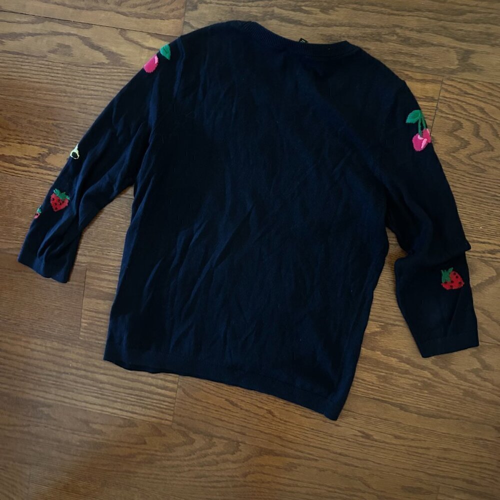 Talbots Women's Navy Blue Embroidered Fruit Knit Pullover Sweater Size Small - Picture 6 of 12